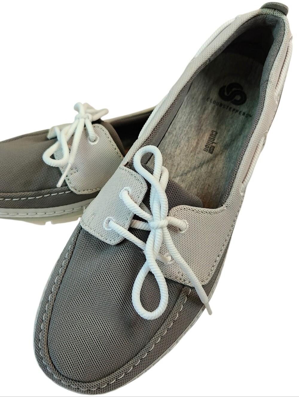 Clarks Cloudsteppers Step Maro Sand boat shoes women's gray combo size 8.5 NEW